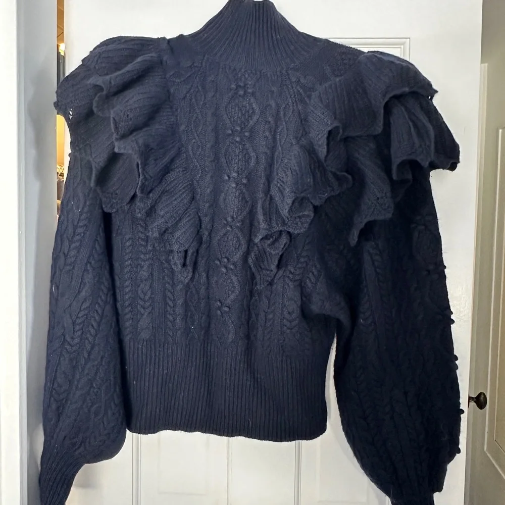 Autumn Cashmere Victorian Cable Knit Ruffled Sweatee - Picture 2 of 16